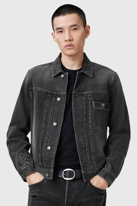 AllSaints, Яке от деним с джоб, Избеляло черно/Антрацитно сиво