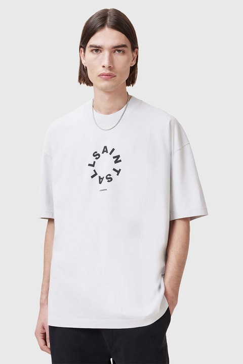 AllSaints, Tricou supradimensionat de bumbac Tierra, Negru/Alb murdar