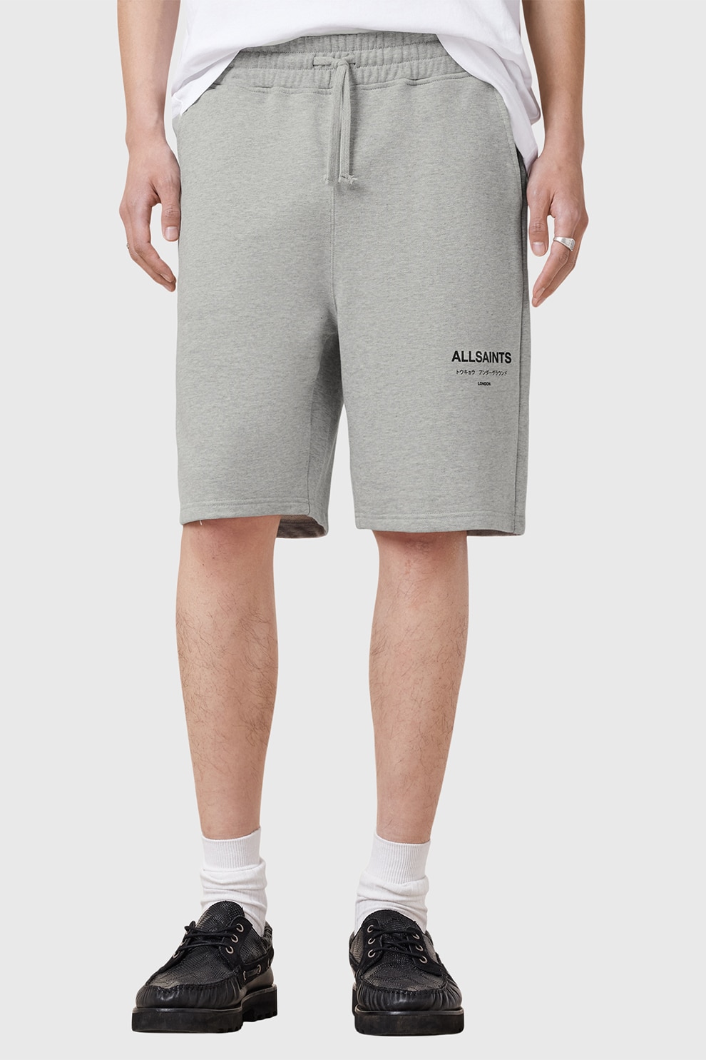 M002TC, Bermude relaxed fit cu talie ajustabila, Gri deschis melange, L