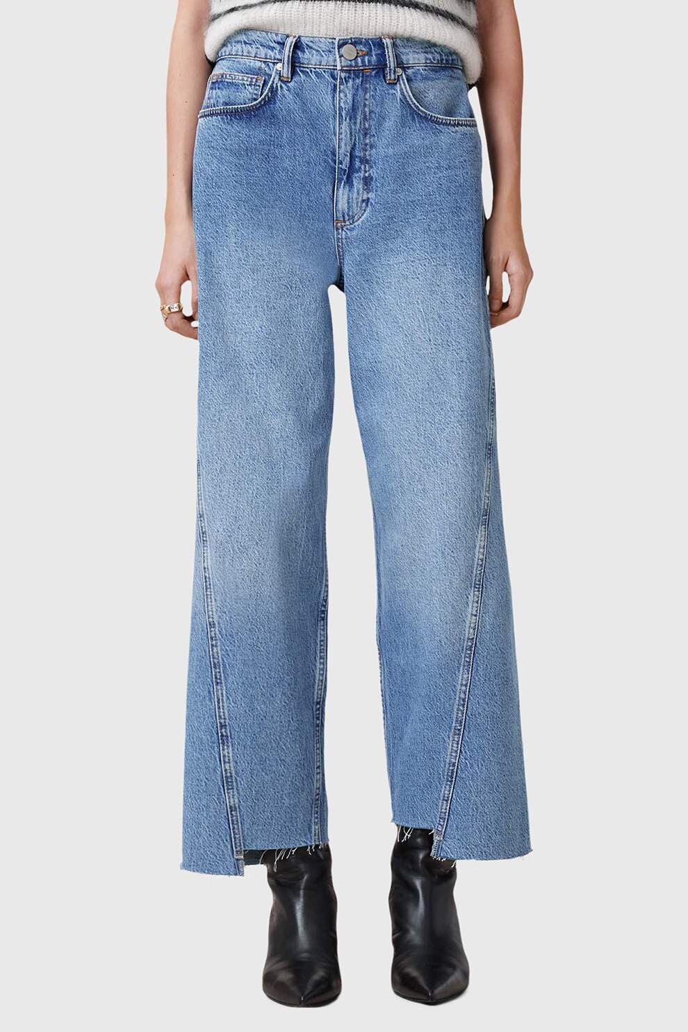 AllSaints, Blugi ampli asimetrici Fox, Albastru, 25 - eMAG.ro