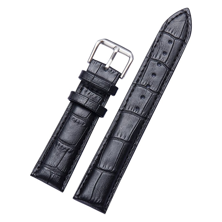 Curea de ceas, Piele / Inox, 21 mm, Negru