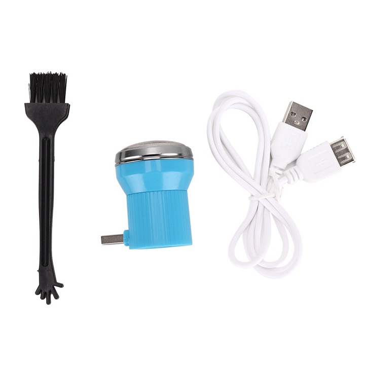 Електрическа самобръсначка, USB, мини, преносима, черна, бяла, синя, комплект с USB кабел и четка