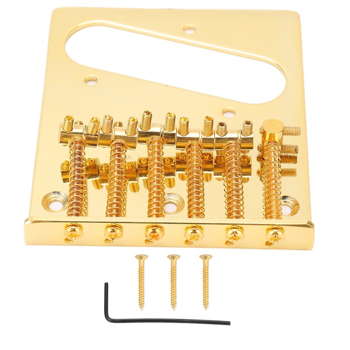 Elektromos gitártok, ötvözet, 10 x 8 x 1,1 cm, 6 csavar és kulcs, arany