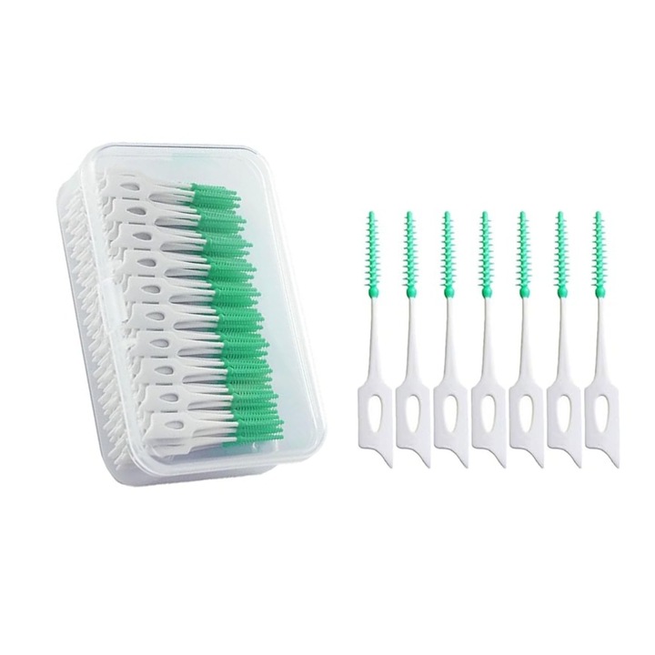 200 db interdentális kefe készlet, szilikon, zöld, foghézag-korrekció, könnyű és hordozható, kíméletes tisztítás, szájhigiénia, eldobható