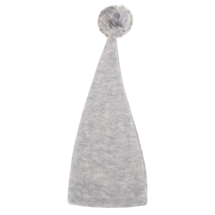 Плетена шапка за бебе, сива, 0-1 месец, с помпон, комплект по избор