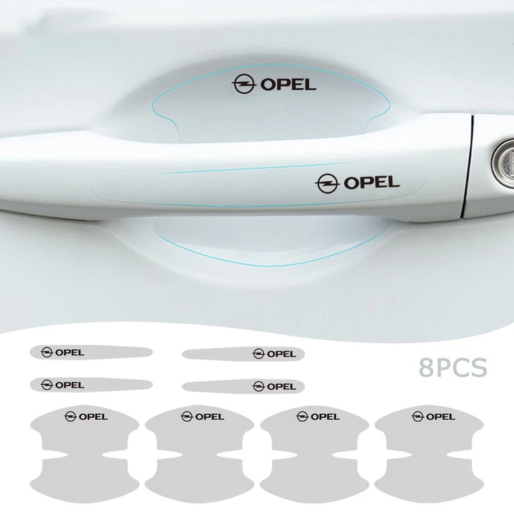Set 8 pentru Opel Autocolante protectoare anti-zgarieturi pentru vasul usii auto, TPU Transparent, 9.5x8.5cm, 13x1.6cm, auto opel Corsa Astra Mokka Grandland Crossland Zafira