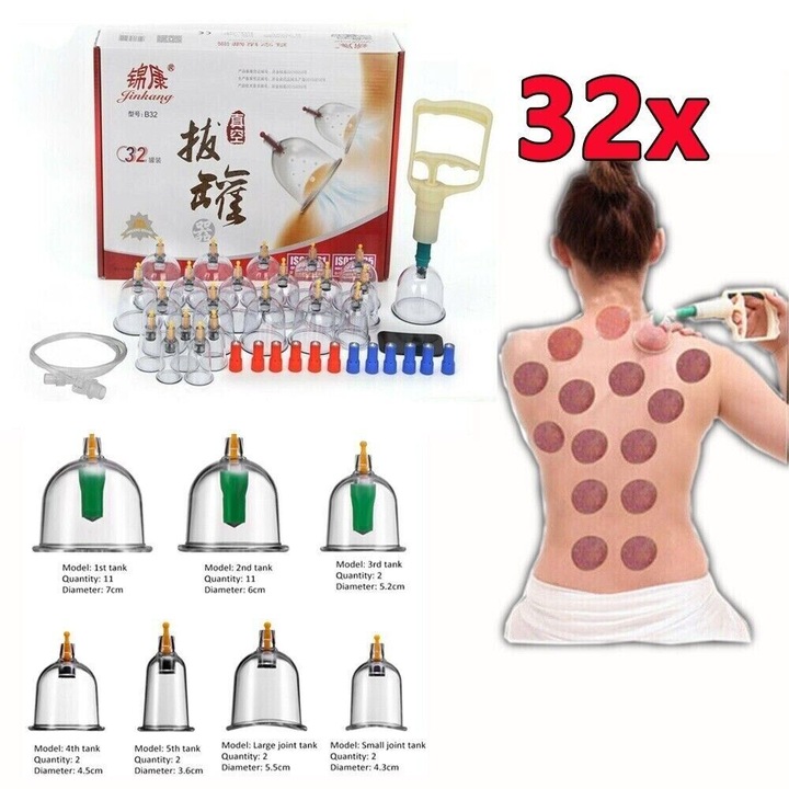 Комплект вендузи за масаж Enforose, контролирано засмукване, за многократна употреба, за облекчаване на болки в гърба