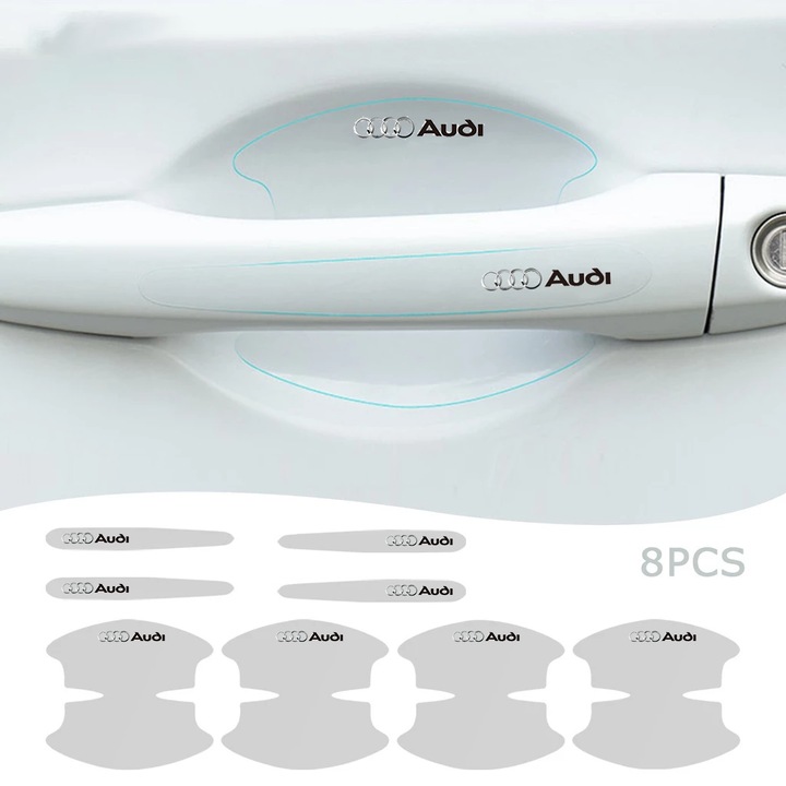 Set 8 pentru Audi Autocolante protectoare anti-zgarieturi pentru vasul usii auto, TPU Transparent, 9.5x8.5cm, 13x1.6cm, auto audi A4 Q5 A6 Q3 A3