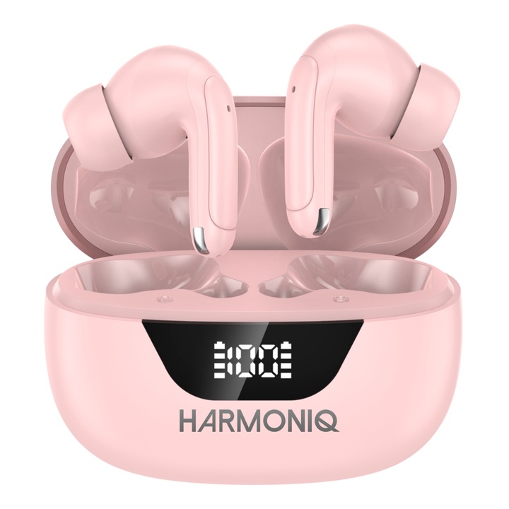 Vezeték Nélküli Bluetooth Harmoniq®️ Fülhallgató, Fejlett Zajszűréssel, Audio, Vezeték Nélküli, In-Ear, Digitális Kijelző, Bluetooth 5.4, 42 Óra Üzemidő, HD Mikrofon, Érintésvezérlés, 45 MS Késleltetés, Vízálló, Sportoláshoz, Összeegyeztethető, Rózsaszín