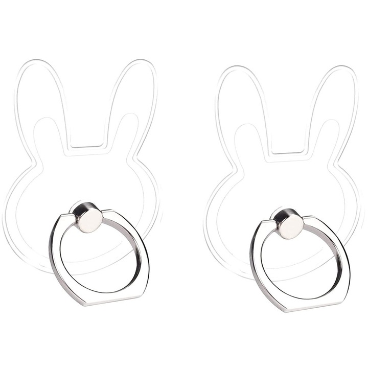 2 db ragasztós tartó készlet, GUIXUAN, nyúl alakú, Telefon hátulhoz, 360 gyűrűs típus, Átlátszó