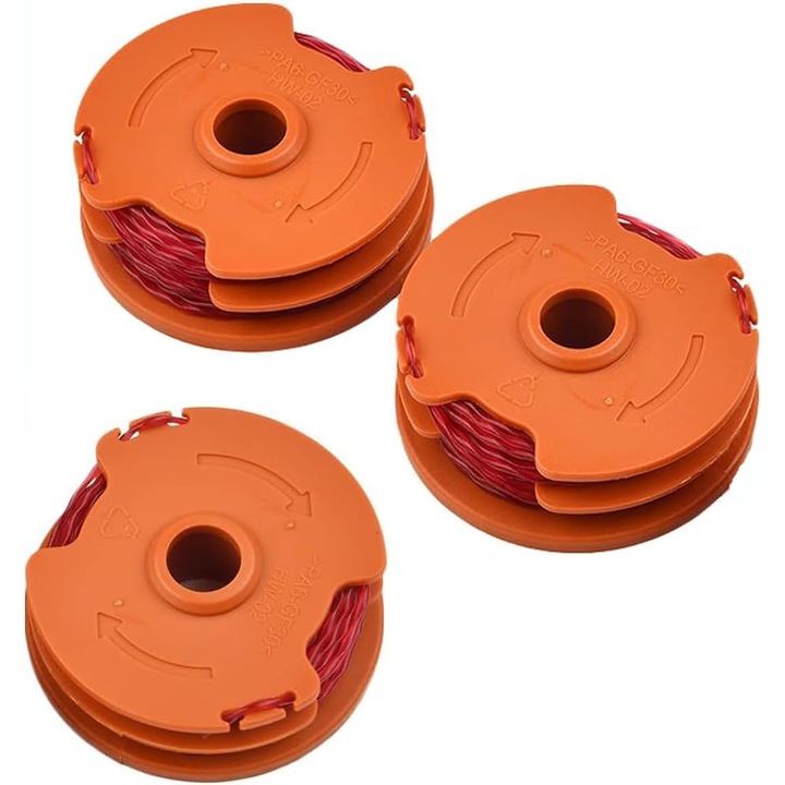 Set 3 bobine pentru masina de tuns iarba, Pentru Worx, Mcgregor, Qualcast, WG105 WG106 WG119, Nailon / Poliamida, portocaliu