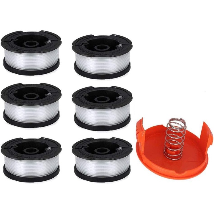 6 db fűnyíró orsó készlet, Fekete Deckerhez, AF-100 / AF-100-BKP / AF-100-3ZP, Nylon / Poliamid, Fekete/fehér