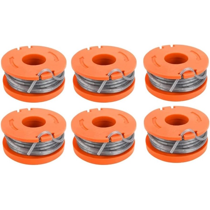 Set 6 bobine pentru masina de tuns iarba, Pentru Mac Allister MGTP18Li trimmer, 10ft 1.65 mm, Nailon / Poliamida, portocaliu