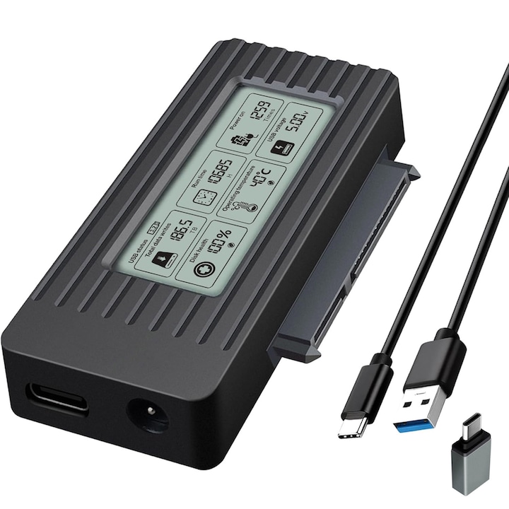 External Rack Enclosure with Smart Display за 2,5 инча и 3,5 инча HDD/SSD, скорост на трансфер до 5Gbps, интерфейс SATA и USB 3.2 Type-C, максимален капацитет 16TB, съвместимост Windows, Mac, Linux, ABS материал, Plug & Play, OUYLAF, черен