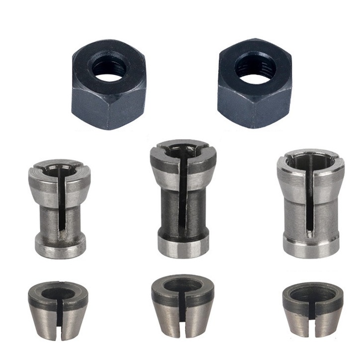 Cap de mandrina HSS 6 piese, Rqiurpn, 6 mm, 6.35 mm, 8 mm, pentru masina de frezat, inclus 2 ace, piulite, Pentru freza electrica si masina de gravura, Rezistenta la uzura, Inalta precizie