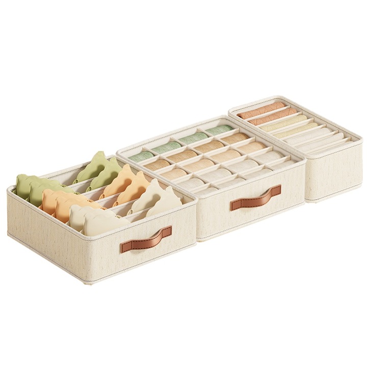 Set 3 organizatoare lenjerie Momcbebe, foldabile, off-white, 32x32x11cm, 32x16x11cm