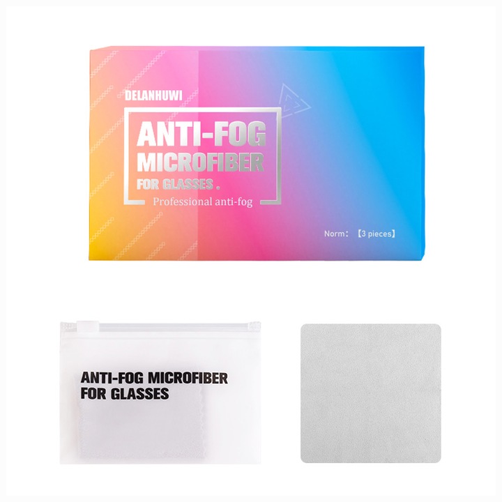 Set de 3 bucati servetele reutilizabile anti-aburire pentru ochelari, pentru sporturi de iarna, 500 utilizari, multicolor