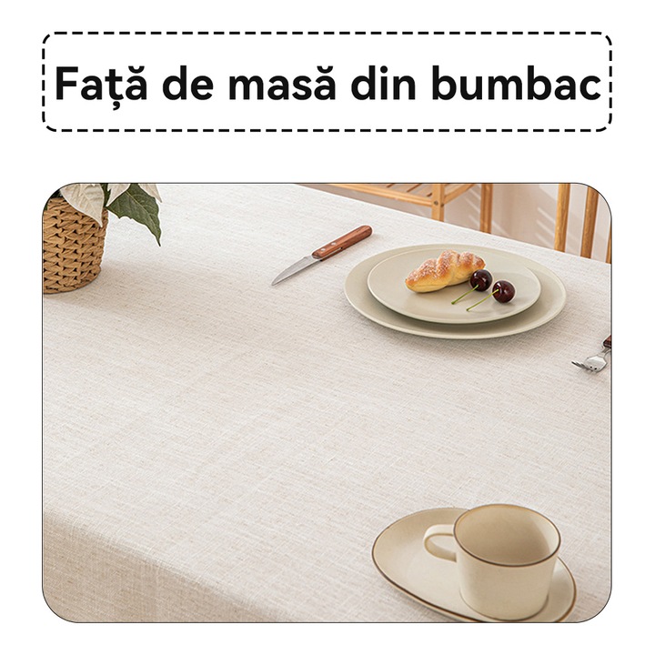 Fete de masa, Tressino, Bumbac si in, Forma Rectangulara, cu Margine din Sfoara, Usor de curatat, Reutilizabila, Rezistent la riduri, Bufete, Banchete, Acasa, Hoteluri, Restaurante, 140x200cm, Bej