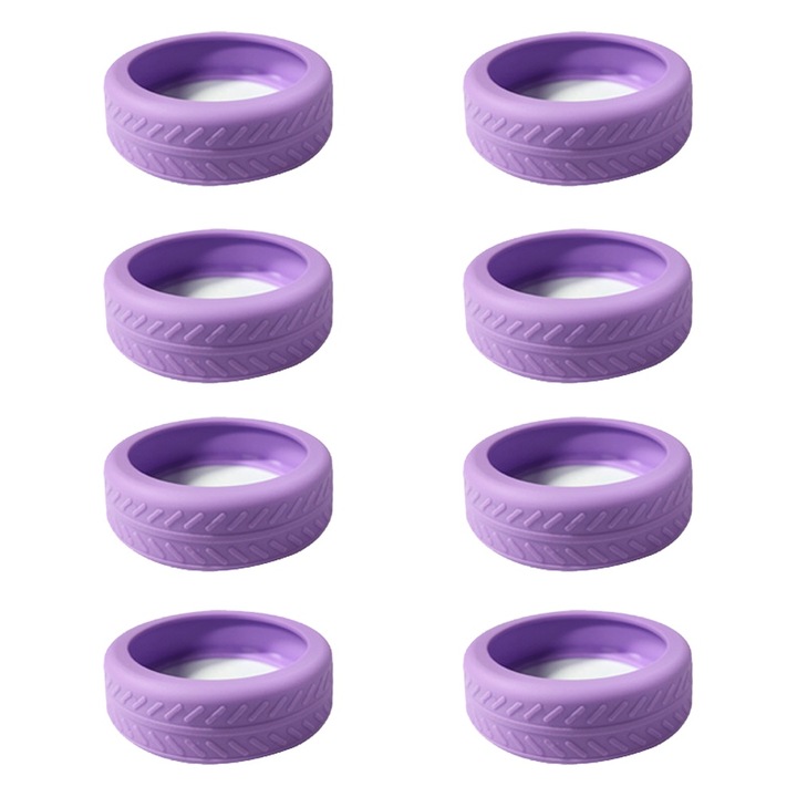 Set 8 protectii silentioase pentru roti de bagaj, Momcbebe, silicon, 5.3x1.5cm, mov