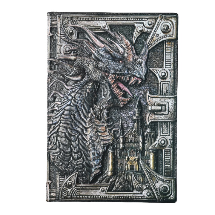 Jurnal Dragon 3D in relief, pagini vintage, coperta PU, A5, 100 pagini