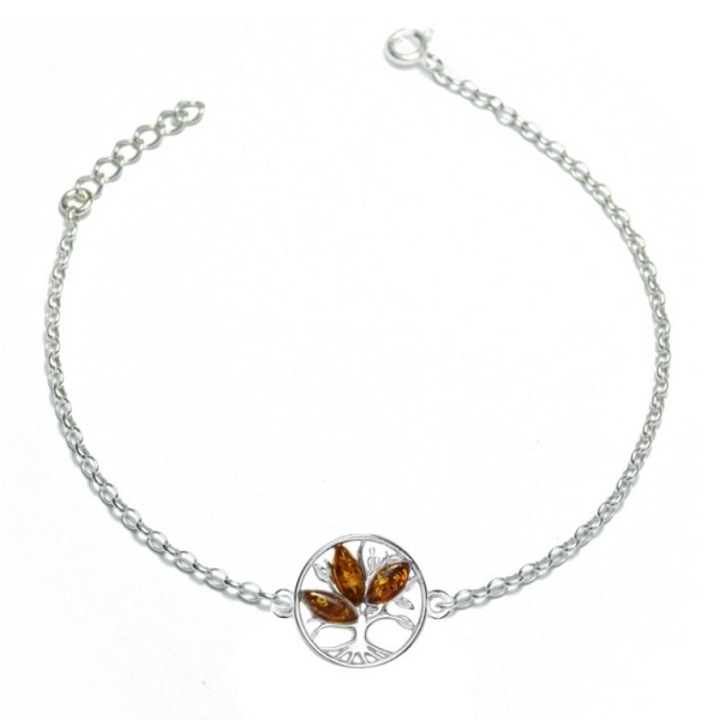 Bratara argint cu chihlimbar cognac, model pomul vietii, lungime 20-22 cm, 2.5 g