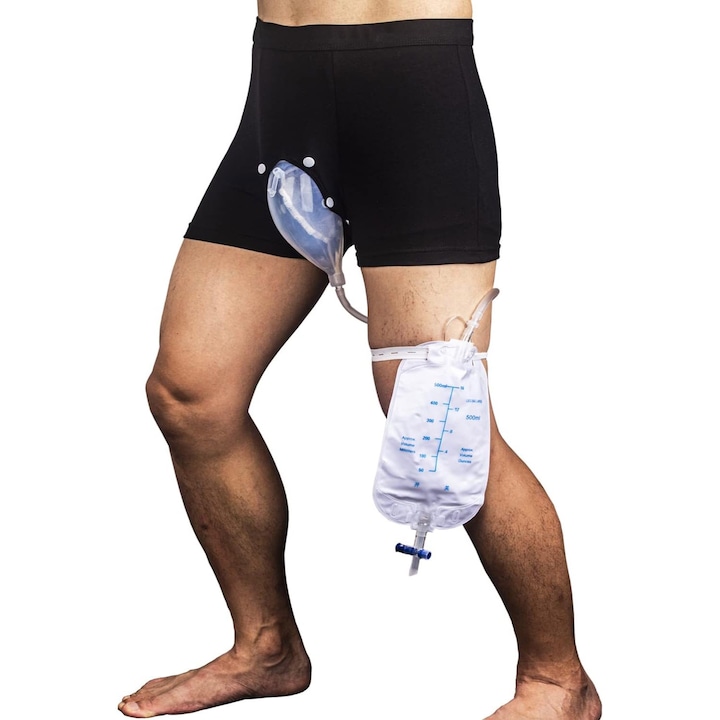 Atrófiás vizelet-inkontinencia készlet, PsAyl, szilikon húgyúti katéter időseknek, 2 steril vizeletzsákkal és vízelvezető tömlővel, állítható méretű 69-92, Férfi, M