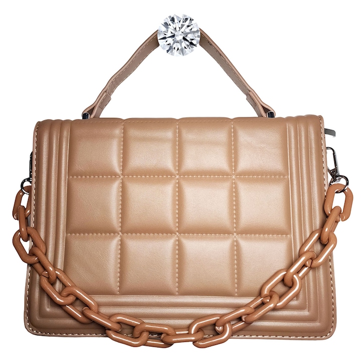 Geanta Dama de mana/umar, piele ecologica, 21x16x6cm, Crem/Maro, SARALMA®