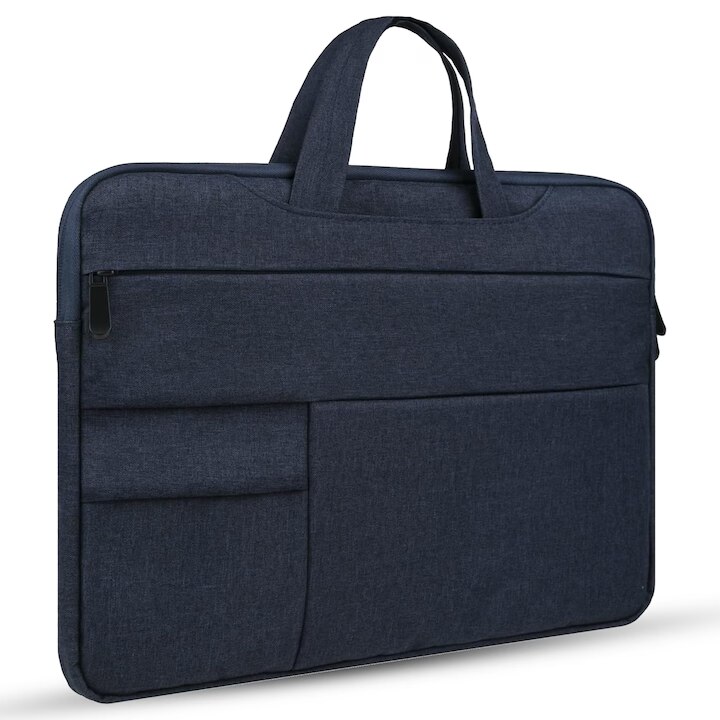 Geanta laptop portabila KLKIT, albastru, 13x16 inch, impermeabila, 3 buzunare exterioare