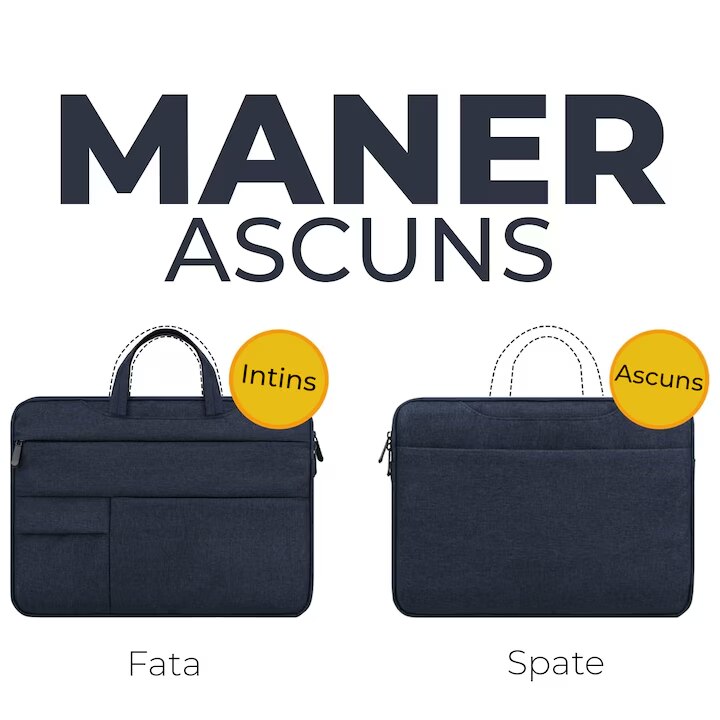Geanta laptop portabila KLKIT, albastru, 13x16 inch, impermeabila, 3 buzunare exterioare