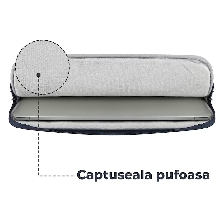 Geanta laptop portabila KLKIT, albastru, 13x16 inch, impermeabila, 3 buzunare exterioare