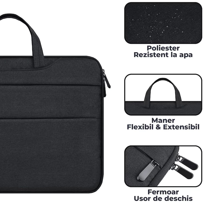 Geanta laptop portabila KLKIT, 13x16 inch, impermeabila, neagra