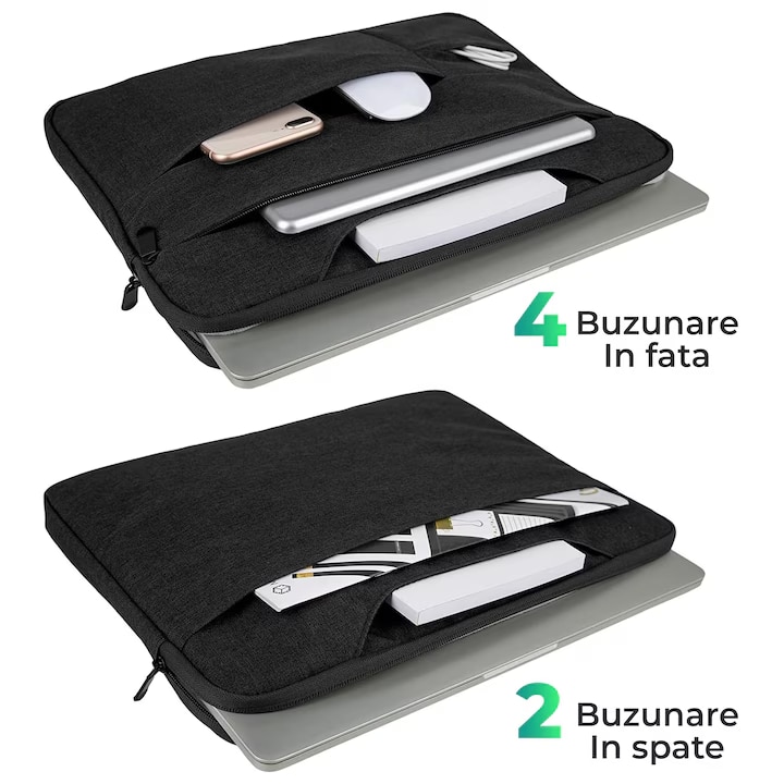 Geanta laptop portabila KLKIT, 13x16 inch, impermeabila, neagra