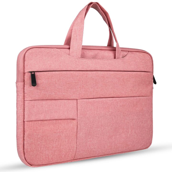 Geanta laptop portabila KLKIT, 13x16 inch, impermeabila, roz