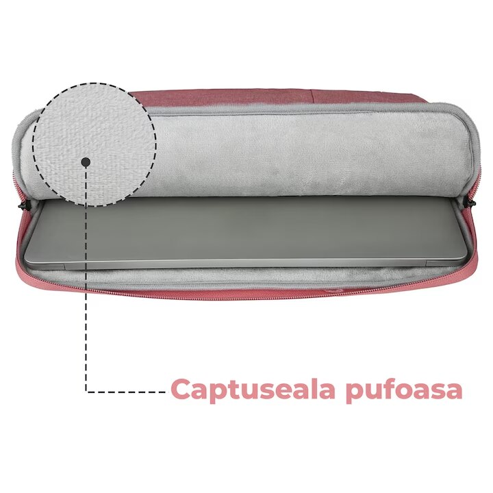 Geanta laptop portabila KLKIT, 13x16 inch, impermeabila, roz