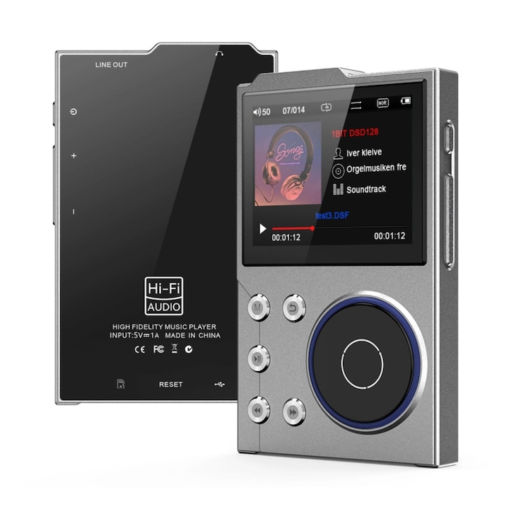 MP3 lejátszó Bluetooth 5.3-mal, hordozható veszteségmentes DSD FLAC HD HiFi zenelejátszó sportfutáshoz, 2,4 hüvelykes HD képernyő, ALPS görgetésvezérlés, 10 órás zenelejátszás, beépített 16 GB-os memóriakártya, WALALLA, ezüstszürke