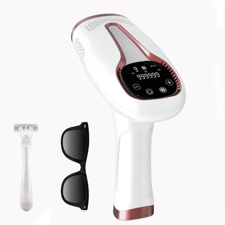 Epilator IPL Fudisenn®, Pentru epilare definitiva fara durere, pentru Femei si Barbati, 9 Trepte de Intensitate, material ABS， ndeparteaza Parul de pe Corp, Brate, Picioare, Axila, Facial si Inghinal, Alb，17,5x16,6x7,9cm