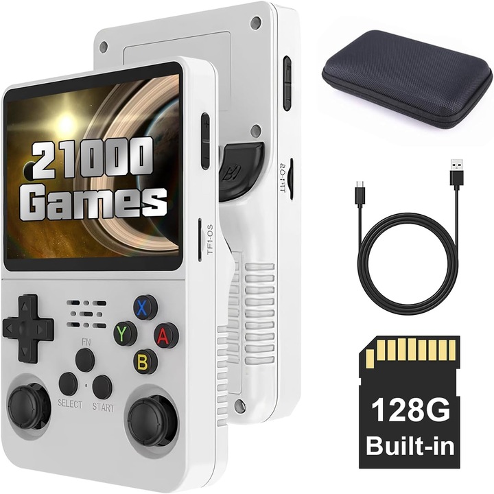 Consola retro portabila R36S, Bedee, procesor 64-bit quad-core Cortex A35 1.5GHz,1GB DDR3L RAM, Doua carduri 32GB+128G, ecran IPS OCA MiPi 3.5" 640x480,128GB memorie,21000+ jocuri, peste 10 emulatori, Linux PS1 PSP N64 GBA, joystick precis
