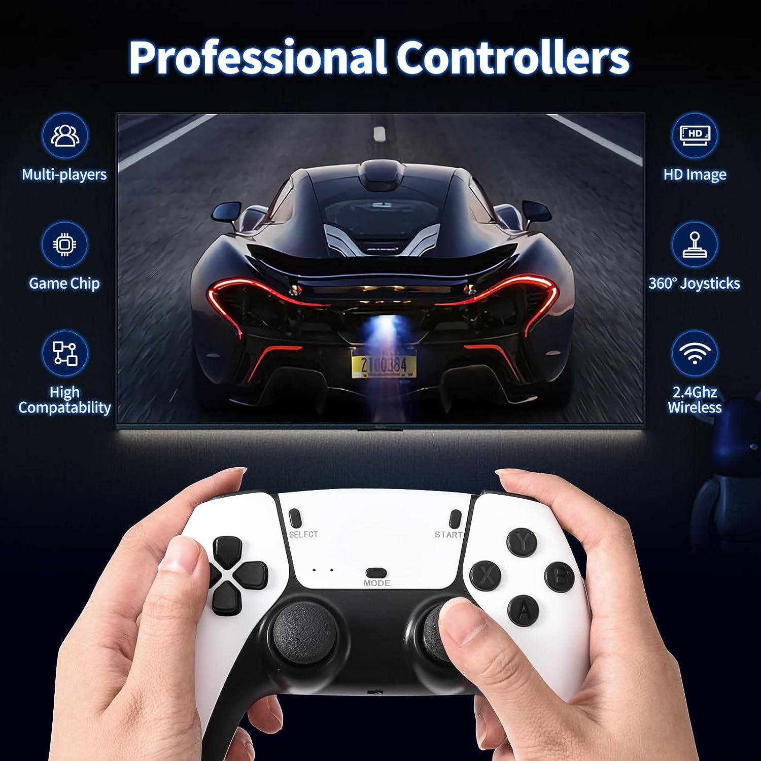 Consola jocuri tip stick, lynker, Cu 2 controler wireless, 20000+ de Jocuri PSP, 64G, Iesire HDMI de inalta definitie, Consola Retro 2.4G, Iesire HDMI, Conectare la TV/TV, Cutie/PC/Laptop/Proiector, Operare usoara si de transportat, Plug si Play, Alb