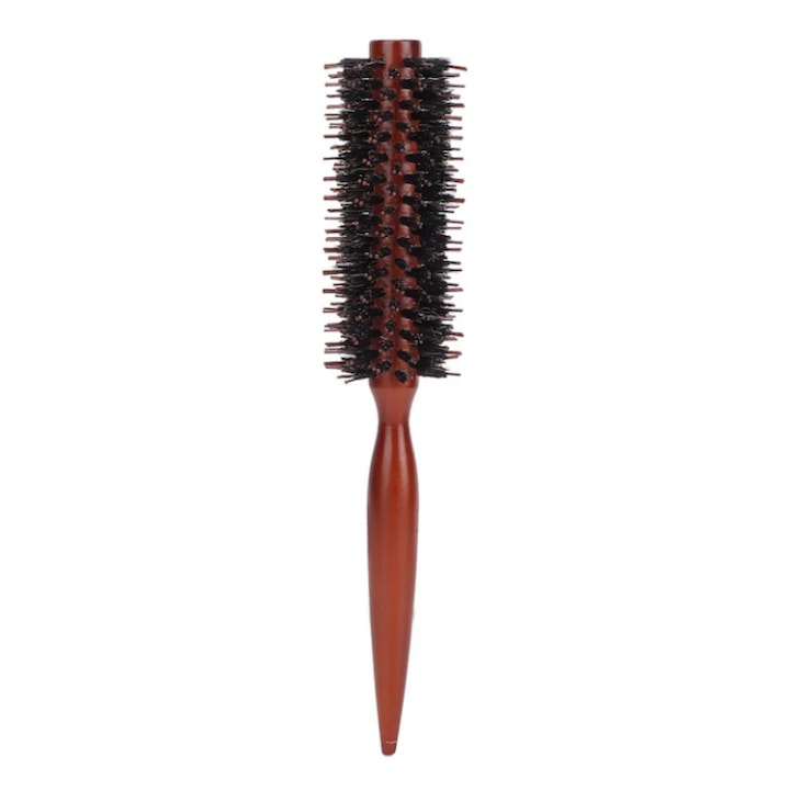 Perie rotunda din lemn, bristle natural, pentru uscare si coafare par, culoare maro