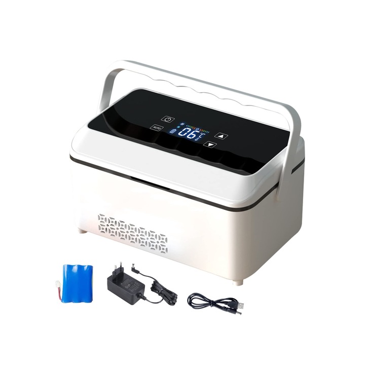 Recipient de insulina, Mini Frigider Medical, Pentru Insulina, Medicamente, Capacitate de racire, 2-8°C, Portabil, Ideal pentru Masina, Calatorii, Avion, Birou, WALALLA, Alb/Negru