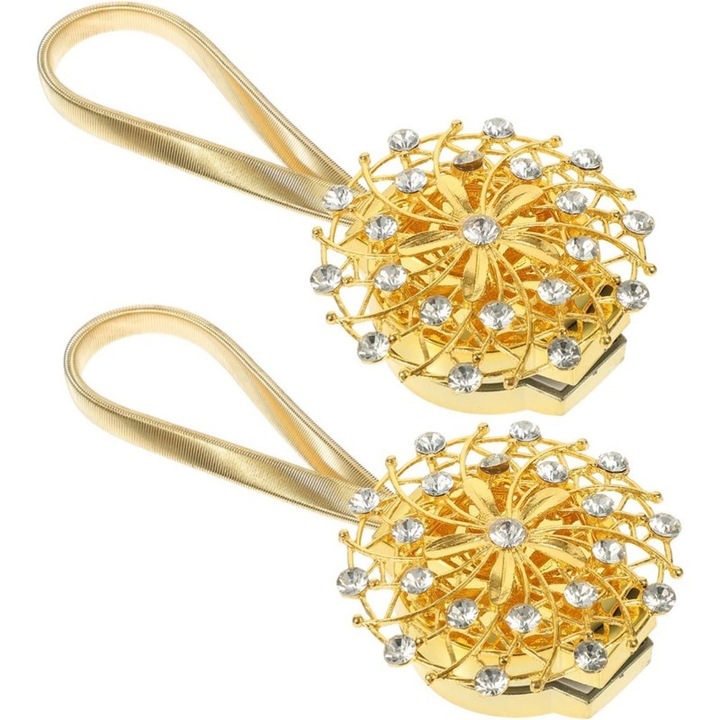 Set 2 legaturi pentru perdele elastice din metal, aurii