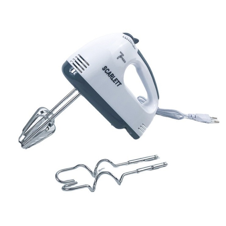 Електрически миксер Scarlett, 7 скорости, бял, 100W, 18x6x11см