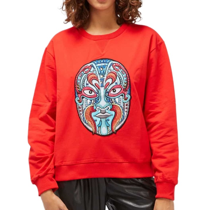 Custo Barcelona női sportpulcsi, piros, pamut, hímzéses, hosszú ujjú