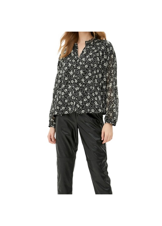 Camasa dama, Mango, model floral, poliester, negru/alb, M INTL