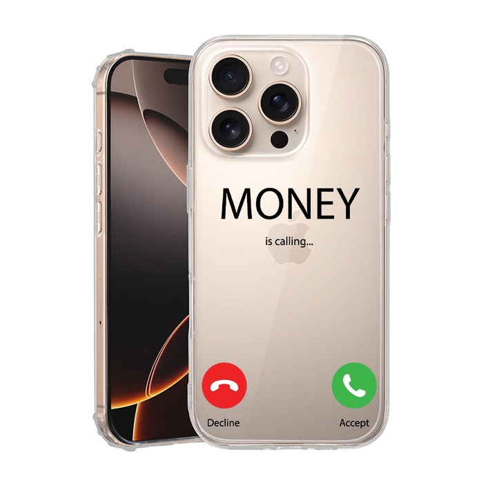 Husa pentru Apple iPhone 16 Pro, BestCase® Anti Shock 1.5MM, Money Is Calling, Rezistenta La Socuri, Protectie camera, ecran si colturi, AS 986