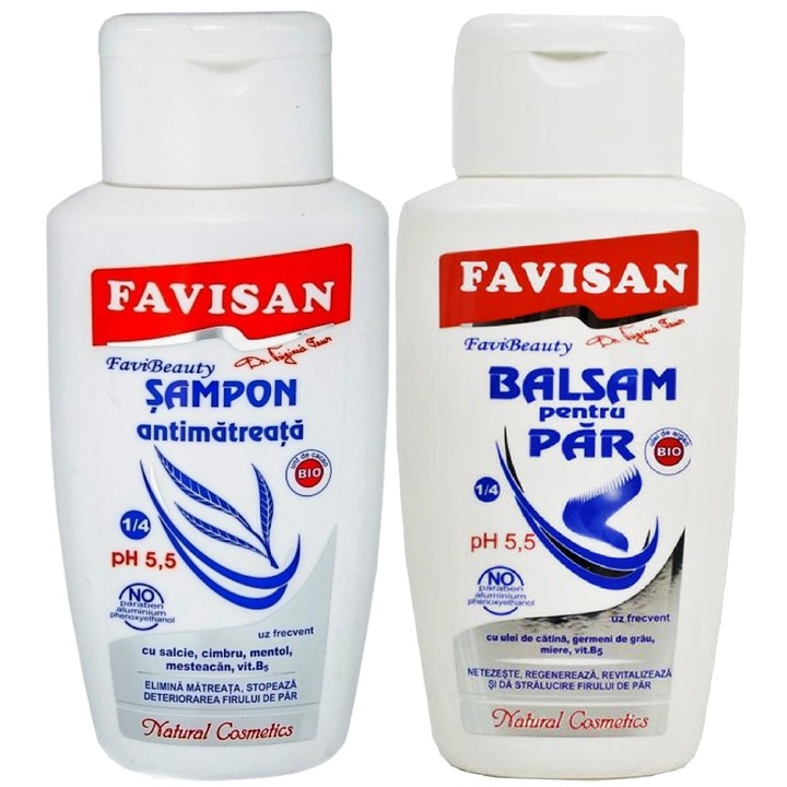 Kit tratament AntiMatreata Duo (Sampon + Balsam), cu pH 5.5, uz frecvent, FaviBeauty, 2x200ml, Laboratoarele Favisan