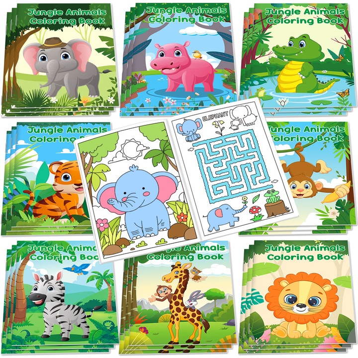 Set 24 Mini Carti de Colorat Safari, Mczan, 96 modele animale, 5,12"x7,12"