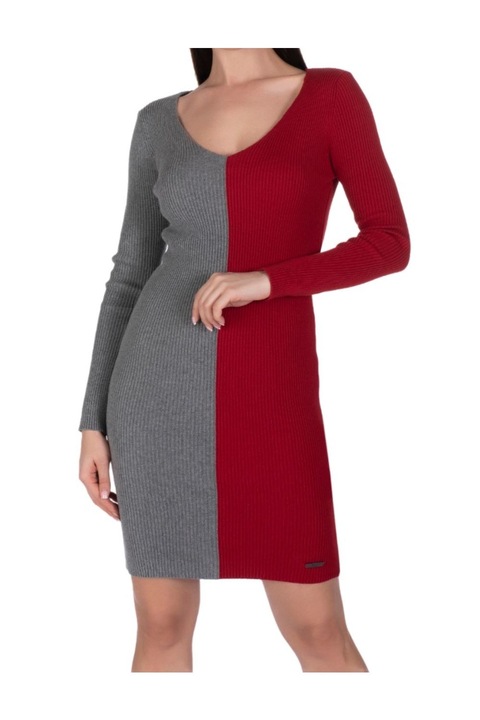 Rochie de dama Giorgio Di Mare, bicolor, maneca lunga, gri rosu, bumbac, XL INTL