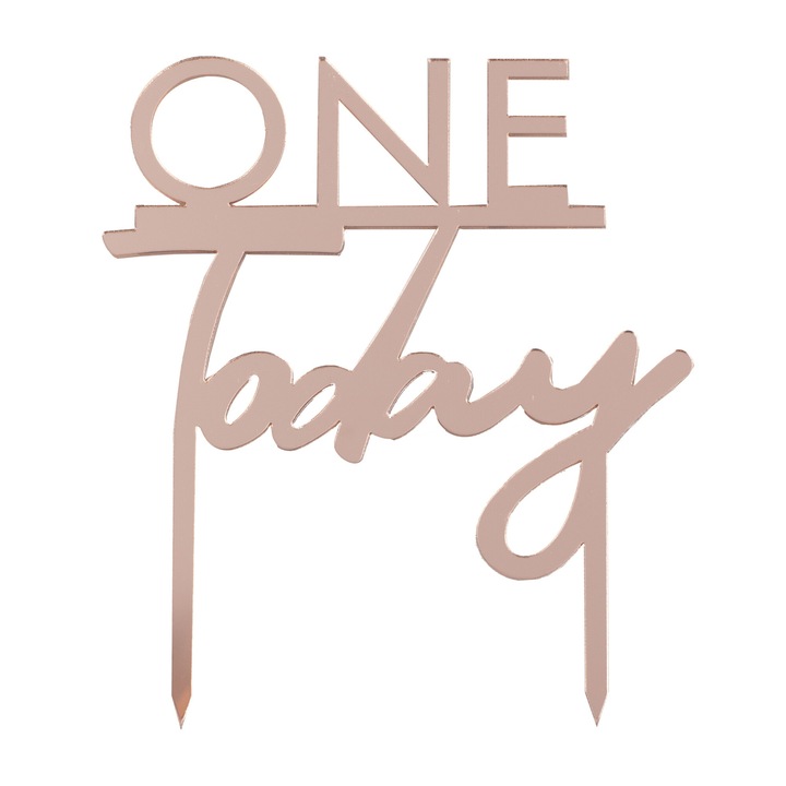 Topper tort pentru aniversare 1 an, One Today, Aur roz, 11x10cm