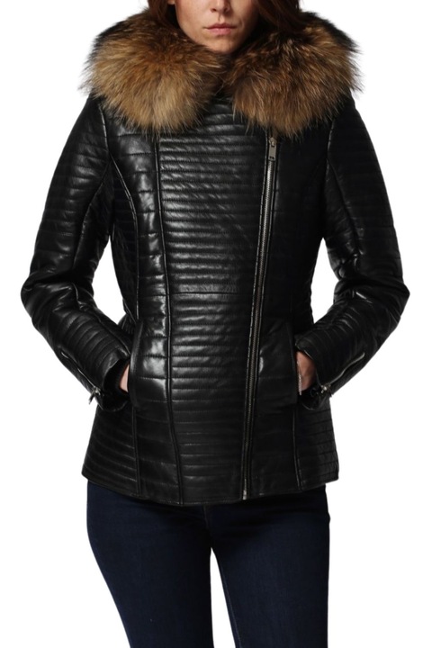 Chyston bőrkabát, fekete, szigetelt, női, XL INTL